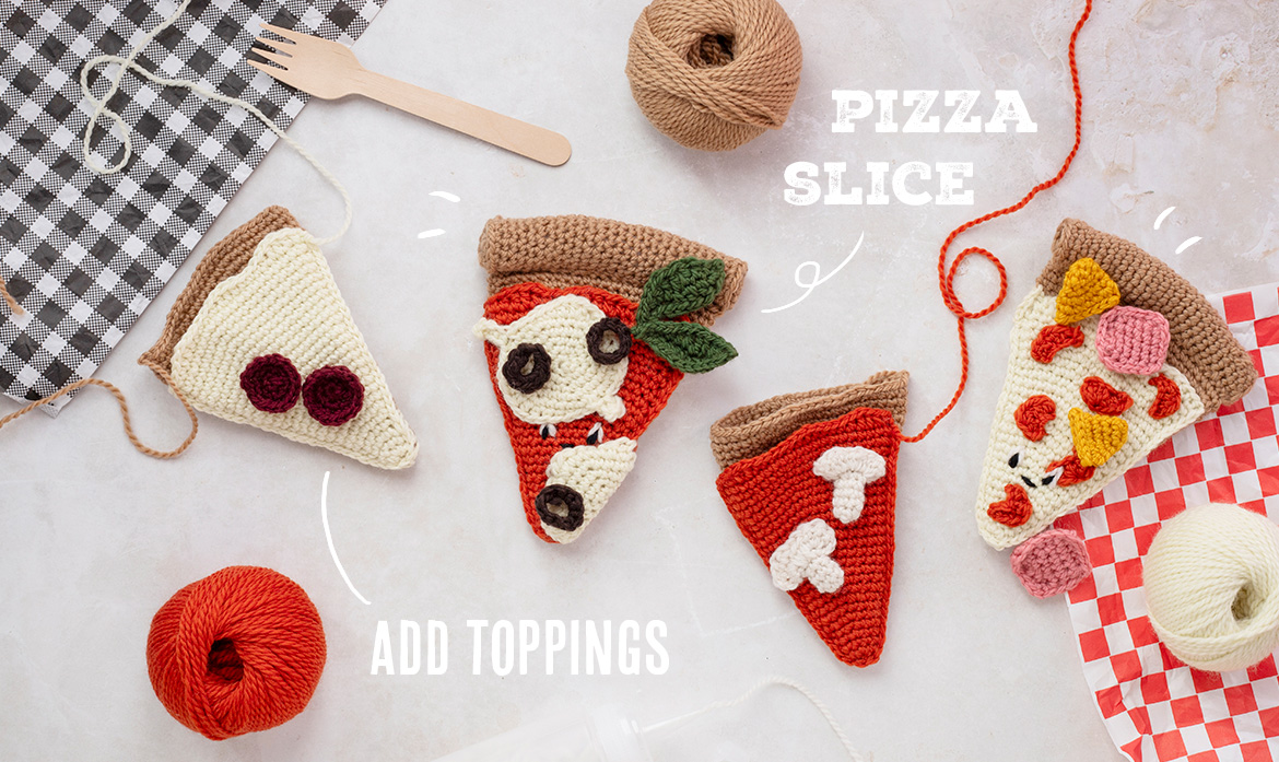 Pizza slice extra toppings toft take away crochet patterns